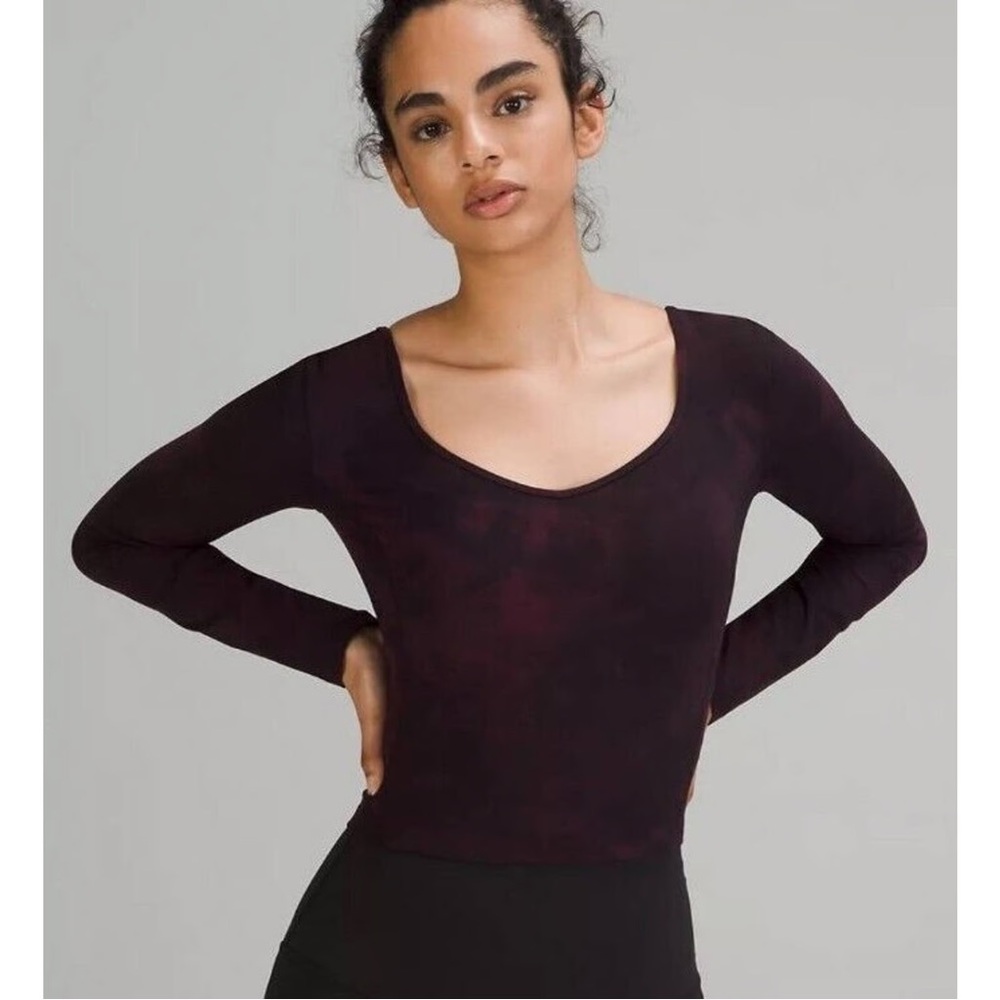 Lululemon Align Cropped Long Sleeve Shirt Diamond Dye Cassis Black Sz S/M